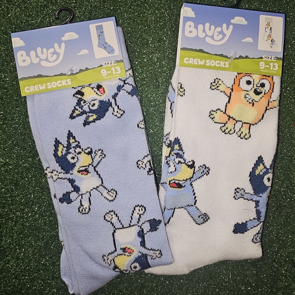Bluey and Bingo Crew Socks 2 Pack Gift Set - Blue and White NWT